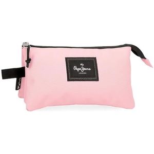 Pepe Jeans Aris kleurrijk etui, drievoudig, roze, 22 x 12 x 5 cm, polyester, van Joumma Bags, Roze, Drievoudig etui