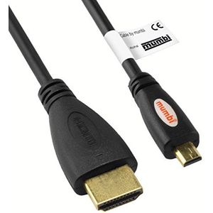mumbi 2,00 m Premium High Speed Micro HDMI-kabel Full HD 3D / Micro HDMI D-mannelijke naar HDMI A male vergulde contacten, zwart