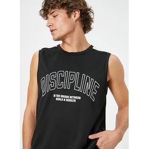Koton Heren Slogan Printed Crew Neck Mouwloze Sport Tank Top, zwart (999), S