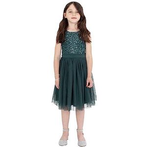 Maya Deluxe Midi-jurk voor meisjes, pailletten, feestjurk, tutu, bruidsmeisjes, bruiloft, met ceintuur, Emerald Groen, 7-8 jaar