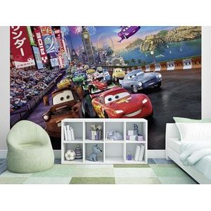 Sunny Decor SD401 fotobehang Cars Race, kleurrijk, 254 x 184 cm, 4 vellen, paierfotobehang, papiermateriaal, wanddecoratie, kinderkamer, Disney