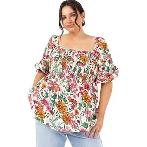 Lovedrobe Dames Peplum Top Vierkante Halslijn Korte Pofmouwen Fit & Flare Ruches Frills Melkmeisje Blouse Bloemenprint 10, Bloemenprint, 36