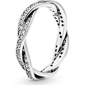 Pandora Timeless gevlochten pavé zilveren ring met zirkoniasteentjes, 58