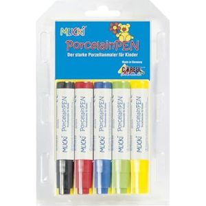 Mucki 27151 porseleinen pen set van 5 in geel, groen, blauw, rood en zwart, bont