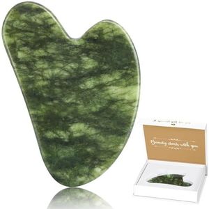 Alyvisun Natuurlijk Groene Jade Gua Sha Tool, voor Nek en Lichaam Gua Sha Steen, voor het Verminderen van Zwellingen en het Verbeteren van de Kaaklijn met Gebruikershandleiding, Cadeau voor Vrouwen
