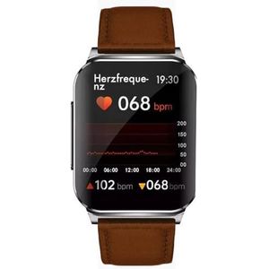 Knauermann Pro 2 Plus (2023) Zilver - Gezondheidshorloge Smartwatch - OSRAM sensoren - borstkas ECG + HRV-functie - BT Bluetooth - Slaappapneu - Bloeddruk - Suède Vezelband Bruin, 14-25, Normaal