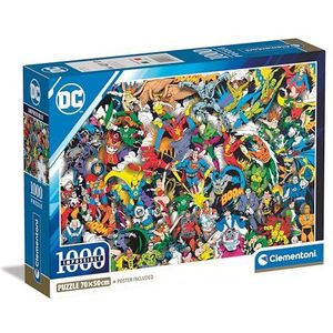 Clementoni - Dc Comics Justice League Impossible League-1000 stukjes, horizontaal, moeilijk, superhelden-puzzel, plezier voor volwassenen, Made in Italy, meerkleurig, 39863