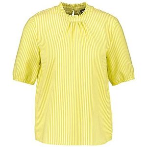 Taifun Damesblouse met korte mouwen van seersucker-crêpe halve mouw, elastische mouwzoom, blouse met korte mouwen, gestreept, Levendige limoenpatroon, 42