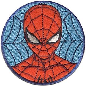 Marvel © Spiderman Comic Head Spider Web - Iron on Patches Zelfklevende Embleem Stickers Applicaties, Maat: 5,8 x 5,8 cm
