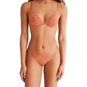 Women'secret Coral Brief Tanga van kant en microvezel voor dames, Perzik, XS