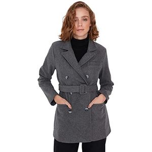 Trendyol Vrouwen Regular Double-breasted Revers kraag Geweven Jas, Grijs, 62