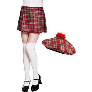 Boland - Schotse set voor dames, geruit, kilt en barrett, mini-rok, muts, Schotin, dame, Schotland, St. Patricks Day, kostuum, carnaval, themafeest