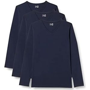 Berydale Dames T-shirt met lange mouwen en V-hals, gemaakt van 100% katoen, Donkerblauw, set van 3, XXL