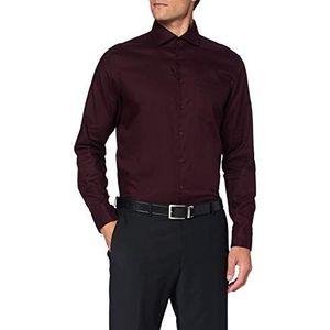 Seidensticker Zakelijk overhemd voor heren, gemakkelijk te strijken, getailleerd overhemd, shaped fit, lange mouwen, kent-kraag, borstzak, 100% katoen, donkerrood, 44