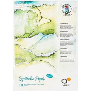 Ursus 16274600 Yupo Paper, 192 g, DIN A4, 10 vellen, synthetisch, glad oppervlak, scheur- en waterbestendig, UV-lichtecht, extreem duurzaam, 100% recyclebaar, veelzijdig bruikbaar