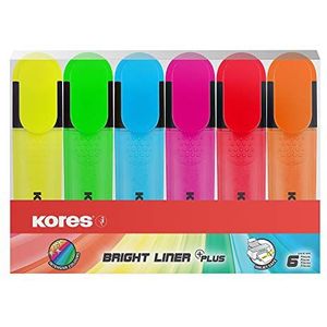 Kores TM36160 markeerstiften set van 6 Bright Liner, geel/groen/oranje/roze/rood/blauw