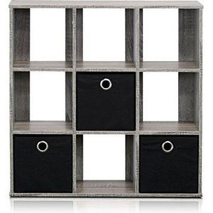 Furinno Simplistic Organizer/rek met 9 vakken en 3 laden, hout, grijs/zwart, 20,07 x 67,82 x 67,31 cm