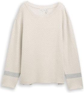 Tom Tailor - Gebreide Trui - Beige Melange - Mini Argyle - Lange Mouwen