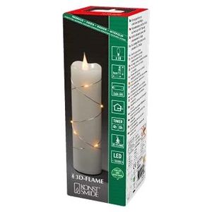Konstsmide LED echte wax kaars crèmewit, 3D vlam, draad omwikkeld, 4/8h timer, 1 amberkleurige diode/9 LED druppels, werkt op batterijen, binnen, batterij: 2 x AA 1,5 V (excl.) - 1826-180