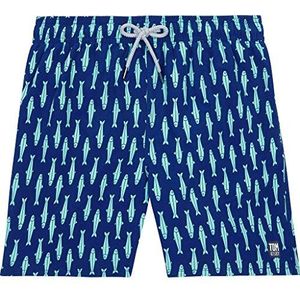 Tom & Teddy Zwemshorts Ink Blue & Green Sardines in maat S voor volwassenen - hoogwaardige badmode geïnspireerd op de Australische strandlifestyle voor vader en zoon, blauw, S