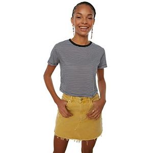 Trendyol Dames Zwart Gestreept Crop Knitted T-Shirt, S