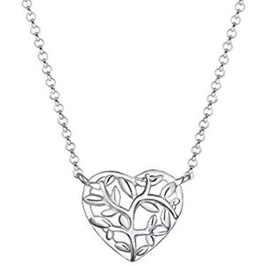 Elli Halsketting dames hart hanger levensboom symbool filigraan in 925 sterling zilver, 45 EU, Facetgeslepen, Zonder