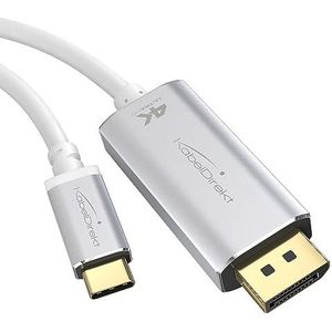 KabelDirekt – USB C naar DisplayPort-adapterkabel met splintervrije metalen connectoren – 2 m (4K-video/60 Hz van notebooks/smartphones naar schermen – DP, USB 3.1, Type C, Thunderbolt 3, Wit)