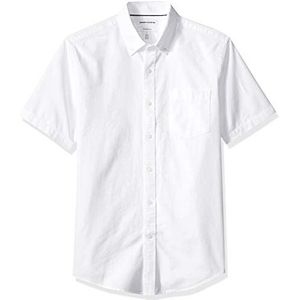 Amazon Essentials Slim-fit korte mouw Pocket Oxford Shirt Knop, Wit, S