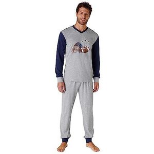 LVB Pyjama-set voor heren, grijs gemêleerd en blauw, M