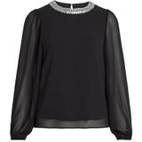 Vila Viwilly L/S O-hals top/KA, Zwart/Detail: zilveren pailletten, 38