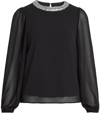 Vila Dames Viwilly L/S O-hals Top/Ka Lange Mouwen Blouse, Zwart/Detail: zilveren pailletten, 36