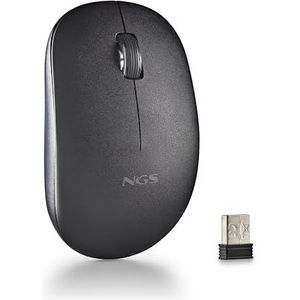 NGS Fog Pro Black - Draadloze muis, optische muis met 1000 dpi, nano-USB-interface, stille toetsen, 2 knoppen en scrollwiel, plug and play, tweehands, zwart