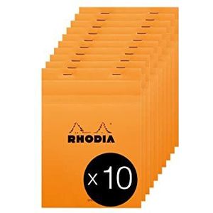 RHODIA 16600C – notitieblok met nietjes nr. 16 oranje – A5 – gelinieerd – 80 afneembare vellen – wit Clairefontaine papier 80 g/m² – omslag van gecoate kaart – verpakking met 10 blokken