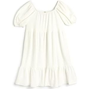 Koton Girls's Midi Ruffle Relax Cut Short Sleeve Square Neck Dress, wit (000), 7-8 jaar