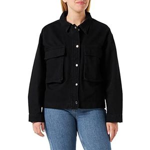 TRENDYOL Dames Regular Basic Plain Denim Jas Coat, Zwart, L, zwart, One Size