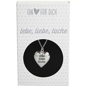 Depesche 10801.011 Halsketting met harthanger medaillon, verzilverd en nikkelvrij, met opschrift 'Liefde Lebe Lach', lengte 40 46 cm
