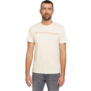 TOM TAILOR Uomini Basic T-shirt met logoprint 1030527, 28130 - Soft Buttercream, XXL