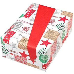 Cadeaupapier Kerstmis vintage, kerstmotieven in groen en rood, 50 cm x 50 m, hoogwaardig gerecycled premium papier 70 g/m², kerstcadeaupapier
