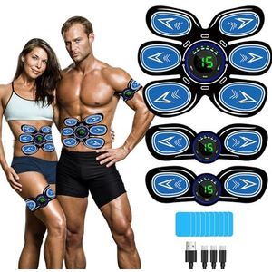 SEVEKO EMS Buiktrainer Elektrostimulatie, ABS Buiktrainer Stimulator，Elektrische Buikspierstimulator, EMS Buiktrainer, 6 modi en 15 intensiteiten, 10 reservepads