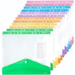 Elalove 12 transparante hoesjes, A4, kunststof, duurzaam, 6 kleuren, verlenging 2 cm, 11 gaten voor ringen, waterdicht, kantoor/school