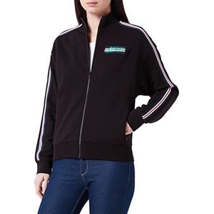 Love Moschino Ritssluiting, aangepast met gestreepte tape op de schouders mouwen en logo patch op de linkerborst. Damesjas, Zwart, 32