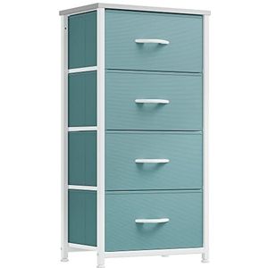 YITAHOME Ladekast slaapkamer met 4 laden opbergeenheid stalen frame houten top stoffen dressoir voor slaapkamer woonkamer, kinderkamer, kast, groen