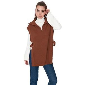 TRENDYOL Dames capuchon vlechtpatroon regular pullover vest sweater, bruin, 38, bruin, 38