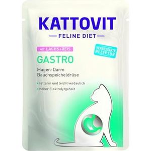KATTOVIT Gastro zalm + rijst, dieet-kattenvoer, 85 g, nat voer voor katten bij spijsverteringsproblemen