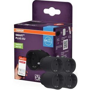 OSRAM SMART+ ZIGBEE EU-stopcontact in zwart, intelligent stopcontact met energiebeheer en ZigBee-technologie voor de integratie van elektrische apparaten in het smart home-systeem,4-Pack