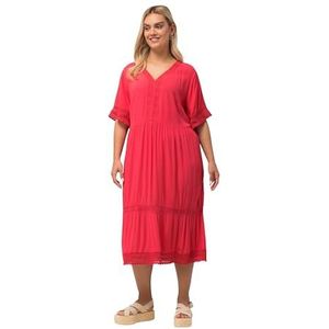 Ulla Popken Tunika-midikleid, Spitze, A-Linie, V-Ausschnitt, Halbarm jurk voor dames, roze, 16-44