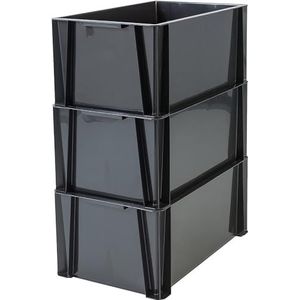 Iris Ohyama, Set van 3, opbergbakken, stapelboxen, 36 L, stapelbaar, ergonomische handgrepen, garage - Stacking Box STB-LD - Zwart