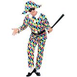 Widmann - Kostuum Harlekijn, vest, broek, riem, hoed, clown, patchkostuum, narren, theater, themafeest, carnaval