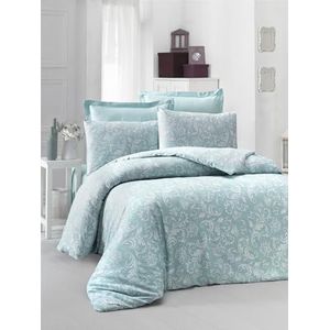 Nuit Des Rêves Luxueuze Satijnen King Quilt Cover Set (200x220 cm), Mint & White, 100% Katoen, 210 Thread Count, Machine Wasbaar, Envelope & Button Closure, 2 Kussenslopen