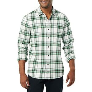 Amazon Essentials Men's Geruit flanellen overhemd met lange mouwen en slanke pasvorm (kleuren in beperkte oplage), Groen Wit Plaid, S